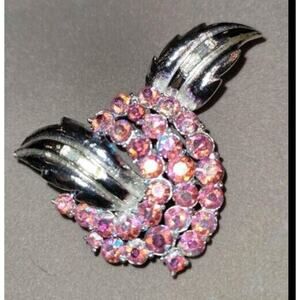 Vtg SIGNED CORO Brooch Pink AB Rhinestones Marked